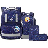 SKYSPER Schooltassenset 5-delig, schoolrugzak Ergonomisch draagsysteem 16L schooltas met 360° reflecterende strepen voor meisjes, jongens, kinderen klas 1 voor reizen, sport