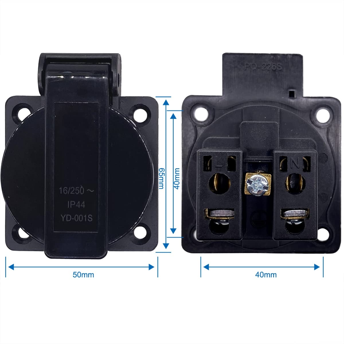 Waterdicht IP44 Europees stopcontact voor type E/F-stekker, 16 A, stofdicht, regenbestendig Duits/Frans industrieel stopcontact met afdekking (3 stuks)