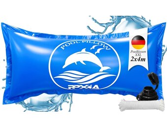 Zwembadkussen, winter, 2 m x 4 m, XXL luchtkussen, zwembad, winterkussen met dubbele naad, veiligheidsventiel, 15 m touw, 0,4 mm dik pvc, tot -25 °C, luchtkussen voor zwembadafdekkingen