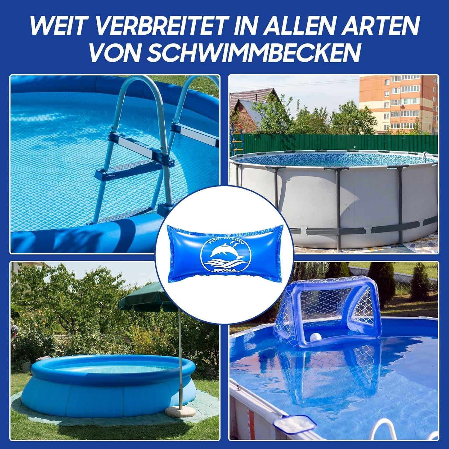 Zwembadkussen, winter, 2 m x 4 m, XXL luchtkussen, zwembad, winterkussen met dubbele naad, veiligheidsventiel, 15 m touw, 0,4 mm dik pvc, tot -25 °C, luchtkussen voor zwembadafdekkingen