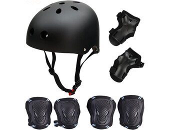 Skateboard/skatebeschermerset met helm, skate helm, kniepads, elleboogpads met polsbeschermers voor skaten, skateboard, scooter, skate, BMX bike en andere extreme sporten
