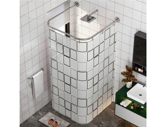 uyoyous Douchegordijnstang, U-vorm, hoek, douchegordijnstangen, roestvrij staal, verstelbare douchestang, zonder boren, badkuipril, rekbaar, voor badkamer, 85-120 cm