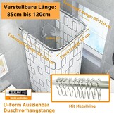 uyoyous Douchegordijnstang, U-vorm, hoek, douchegordijnstangen, roestvrij staal, verstelbare douchestang, zonder boren, badkuipril, rekbaar, voor badkamer, 85-120 cm