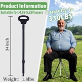 ALEVMOOM Wandelstok met stoel opvouwbare lichtgewicht, 2-in-1 wandelstok voor volwassenen, aluminium wandelstok met stoel, draagbare kruk voor senioren-zwart 34"/0,8 kg