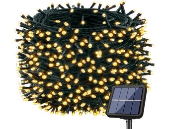 Lichtsnoer op zonne-energie, voor buiten, 22 + 2 m, 220 leds, lichtketting voor buiten, weerbestendig, 8 modi, warmwit, voor tuin, balkon, terras, feest, bruiloft, Kerstmis