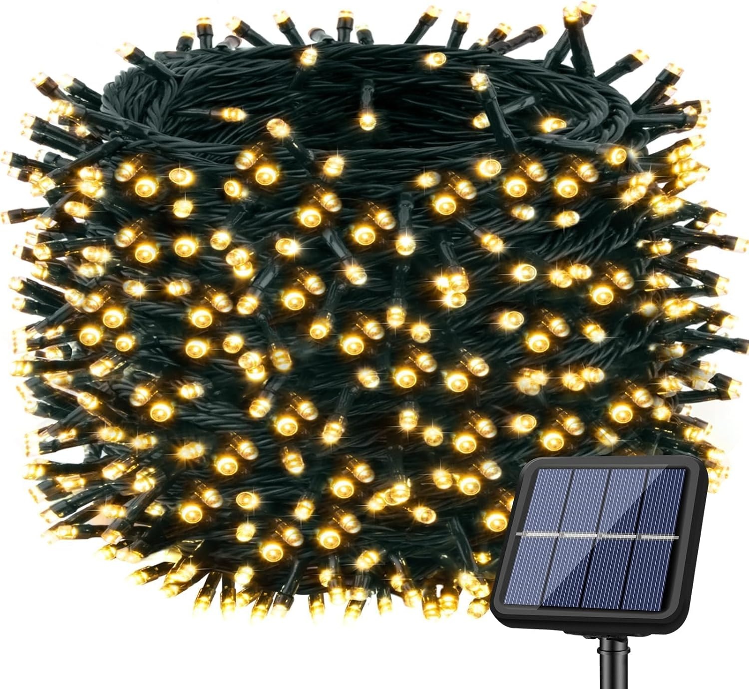 Lichtsnoer op zonne-energie, voor buiten, 22 + 2 m, 220 leds, lichtketting voor buiten, weerbestendig, 8 modi, warmwit, voor tuin, balkon, terras, feest, bruiloft, Kerstmis