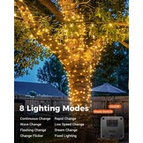 Lichtsnoer op zonne-energie, voor buiten, 22 + 2 m, 220 leds, lichtketting voor buiten, weerbestendig, 8 modi, warmwit, voor tuin, balkon, terras, feest, bruiloft, Kerstmis