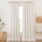 PONY DANCE Linen Look Gordijnen Creme 280x140 cm - 2 stuks, Boho Stijl met Plisséstroken, Halfverduisterend