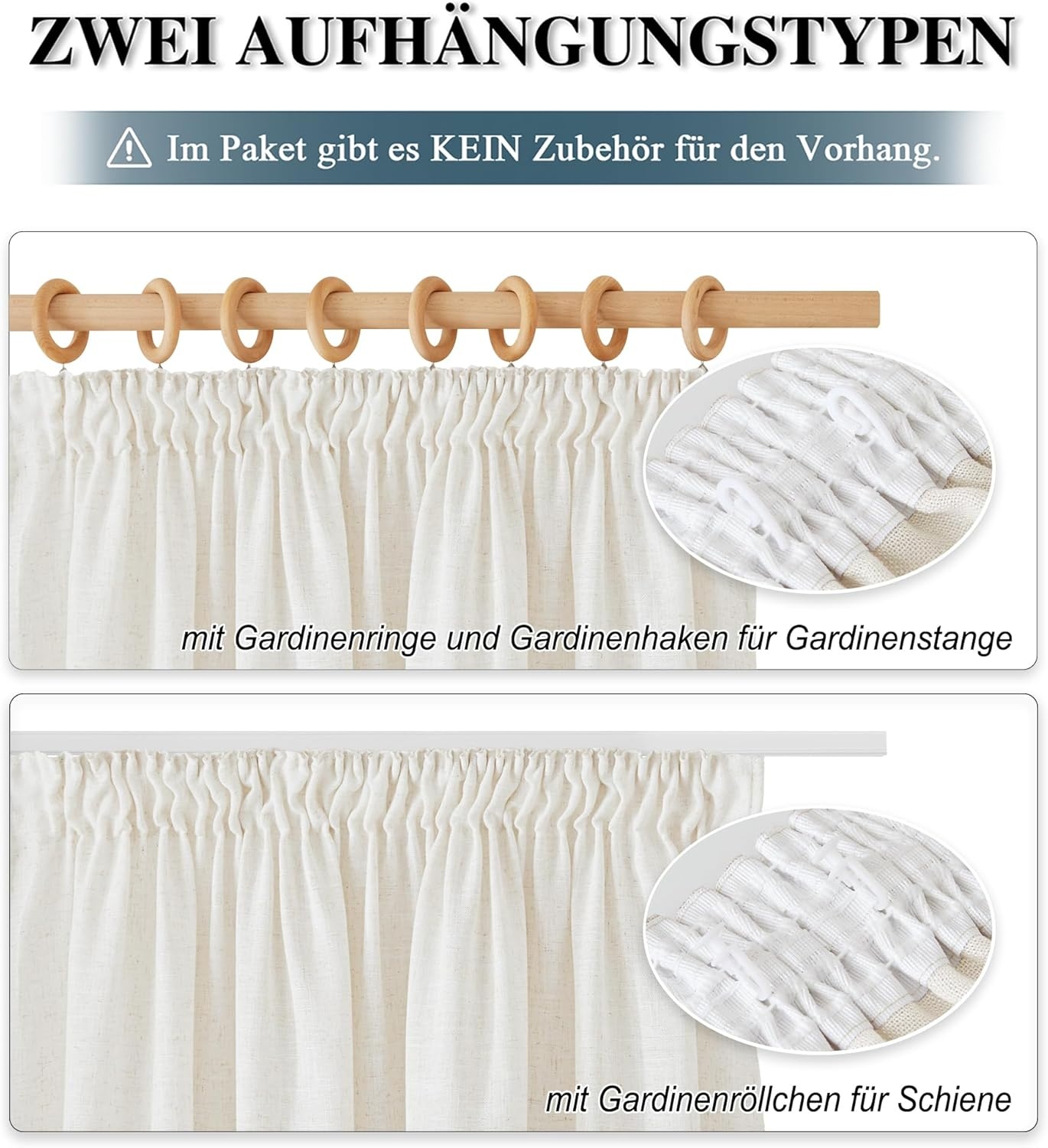 PONY DANCE Linen Look Gordijnen Creme 280x140 cm - 2 stuks, Boho Stijl met Plisséstroken, Halfverduisterend
