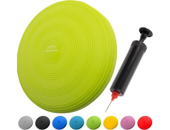 Opblaasbaar kussen, diameter 33 cm, met luchtpomp, balanskussen, trainingskussen, zit- en rugkussen