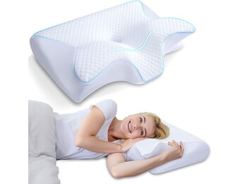 HOMCA 2-in-1 Ergonomisch Nekkussen, Memory Foam Hoofdkussen, Bedkussen voor rug-, zij- en buikslapers, met Afneembare Overtrek, 60x40x12/14cm (Wit)