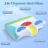 HOMCA 2-in-1 Ergonomisch Nekkussen, Memory Foam Hoofdkussen, Bedkussen voor rug-, zij- en buikslapers, met Afneembare Overtrek, 60x40x12/14cm (Wit)