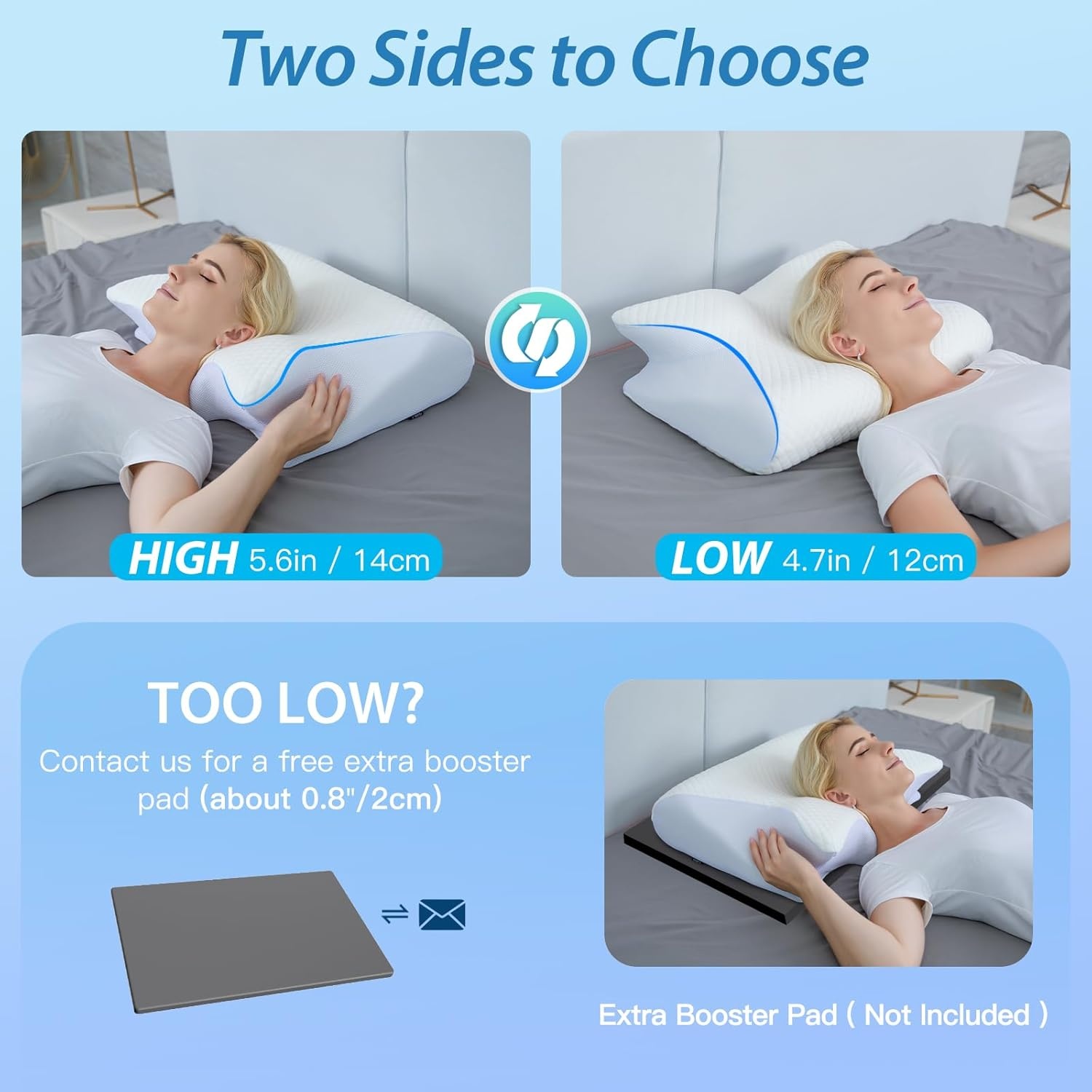 HOMCA 2-in-1 Ergonomisch Nekkussen, Memory Foam Hoofdkussen, Bedkussen voor rug-, zij- en buikslapers, met Afneembare Overtrek, 60x40x12/14cm (Wit)
