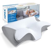 HOMCA 2-in-1 Ergonomisch Nekkussen, Memory Foam Hoofdkussen, Bedkussen voor rug-, zij- en buikslapers, met Afneembare Overtrek, 60x40x12/14cm (Wit)