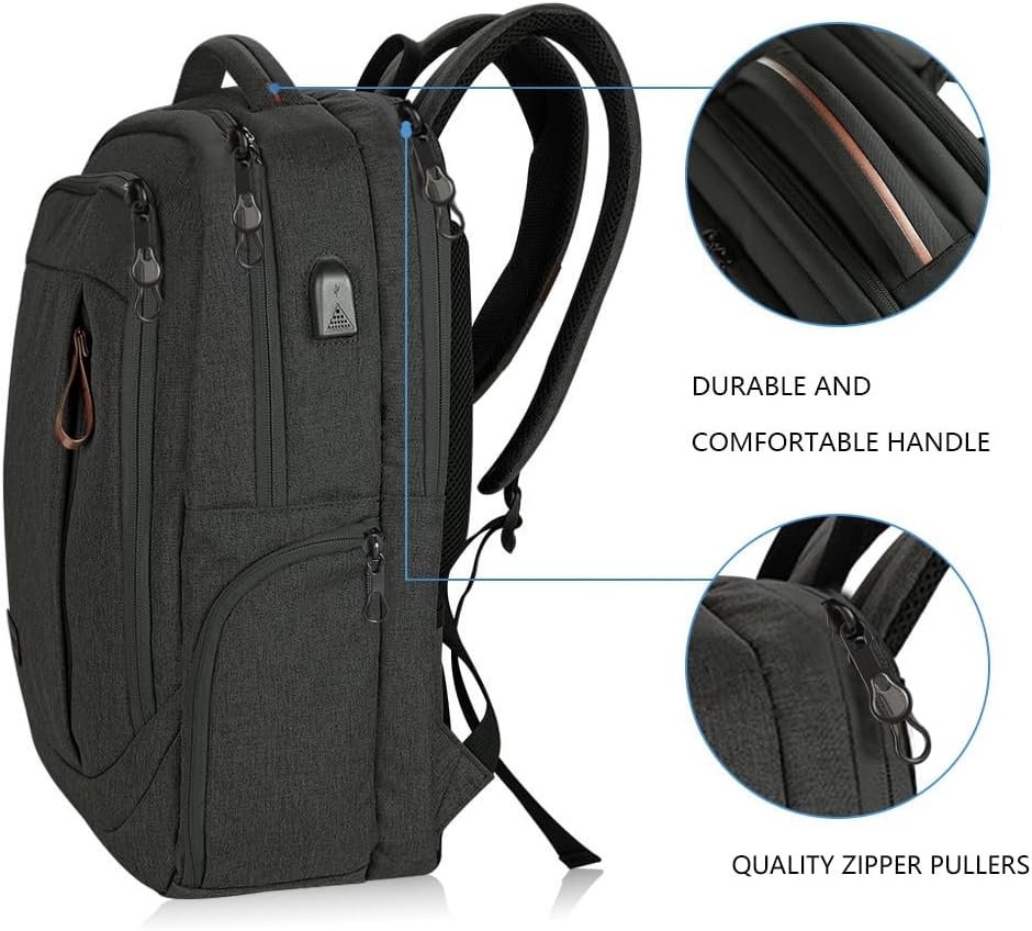 KROSER Laptop Rugzak 17,3 inch Handbagage, Waterafstotend, Multifunctioneel voor Zakelijk/Reizen, Heren/Dames - Zwart