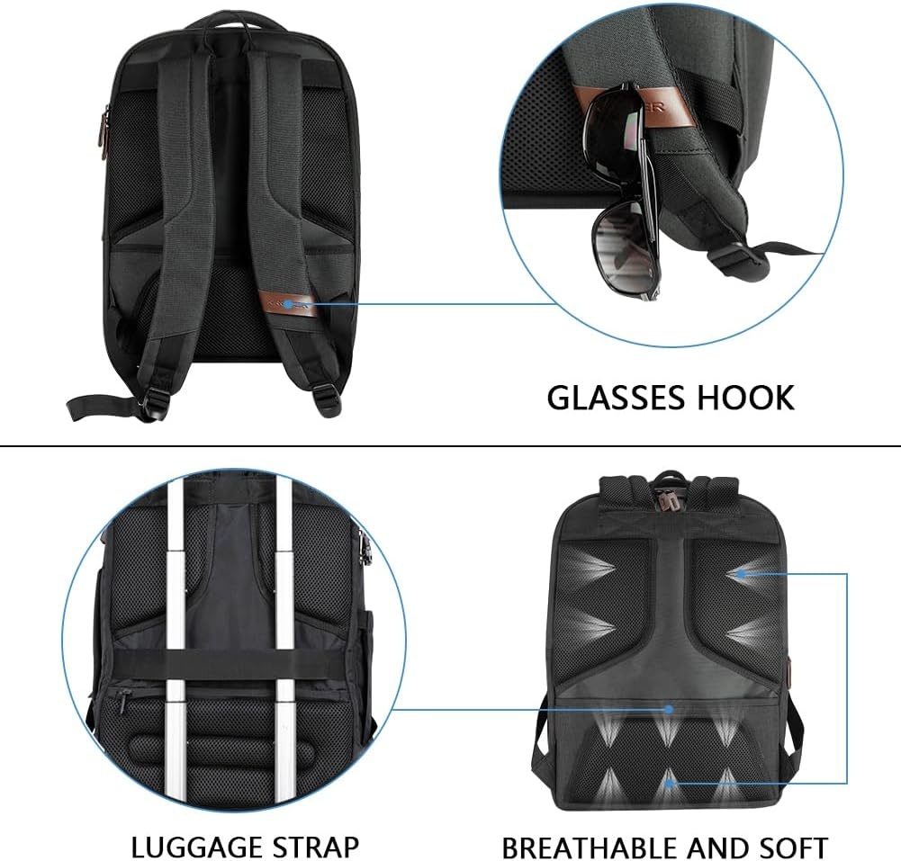 KROSER Laptop Rugzak 17,3 inch Handbagage, Waterafstotend, Multifunctioneel voor Zakelijk/Reizen, Heren/Dames - Zwart