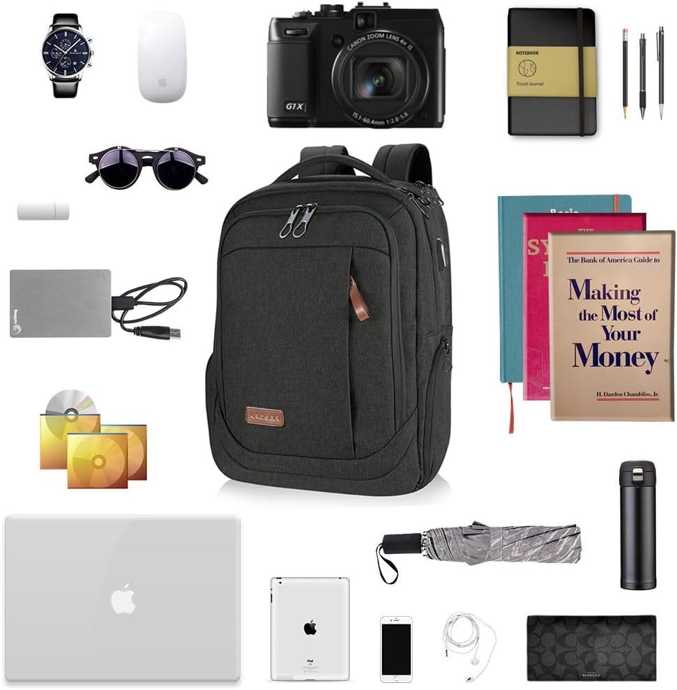 KROSER Laptop Rugzak 17,3 inch Handbagage, Waterafstotend, Multifunctioneel voor Zakelijk/Reizen, Heren/Dames - Zwart