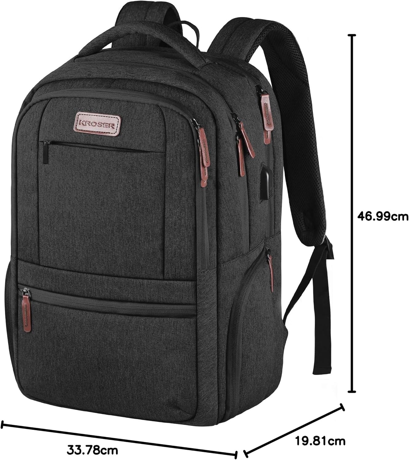 KROSER Laptop Rugzak 17,3 inch Handbagage, Waterafstotend, Multifunctioneel voor Zakelijk/Reizen, Heren/Dames - Zwart