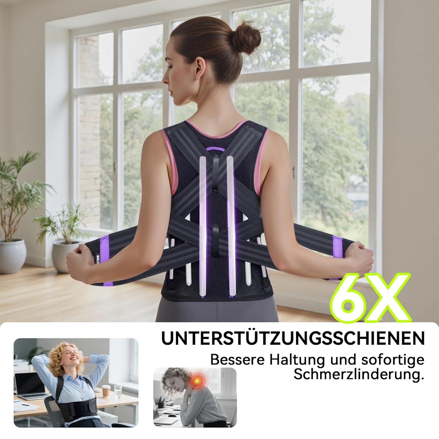 Innovatieve rugsteungordel, houdingscorrectie, rug, dames, heren, rechte rug, rechthouder [verstelbaar en ademend], houdingstrainer, ruggordel, rug, postuurcorrector, onzichtbaar (paars, M)