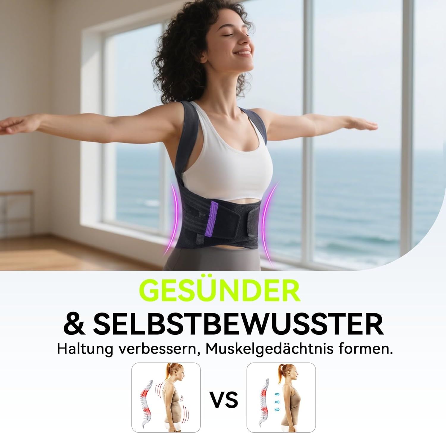 Innovatieve rugsteungordel, houdingscorrectie, rug, dames, heren, rechte rug, rechthouder [verstelbaar en ademend], houdingstrainer, ruggordel, rug, postuurcorrector, onzichtbaar (paars, M)