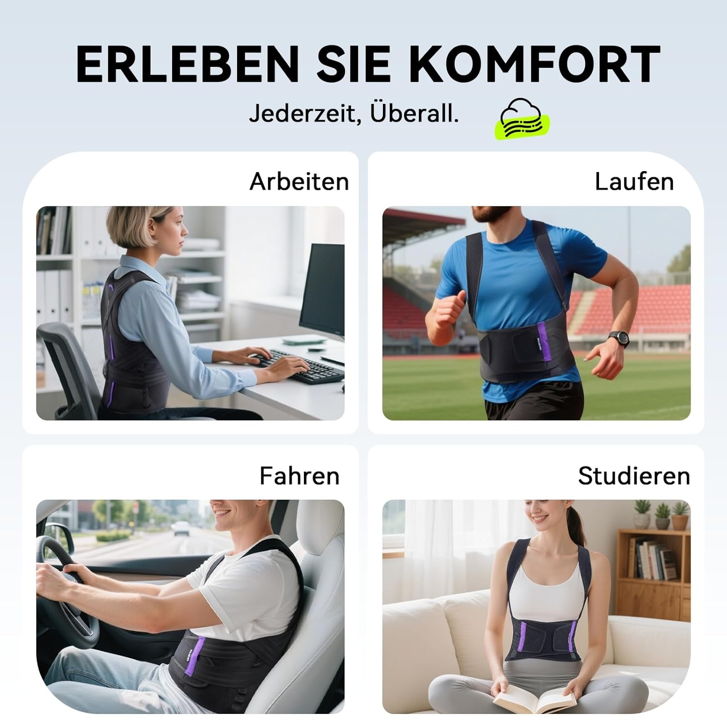 Innovatieve rugsteungordel, houdingscorrectie, rug, dames, heren, rechte rug, rechthouder [verstelbaar en ademend], houdingstrainer, ruggordel, rug, postuurcorrector, onzichtbaar (paars, M)