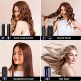 UMIGA Airstyler Set 6-in-1, haarstyler set, Air Styler met ronde borstelföhn, haarstyler, warme luchtborstel, automatische airflow-krultang, volume föhnborstel, voor gladmaken, drogen, volume en