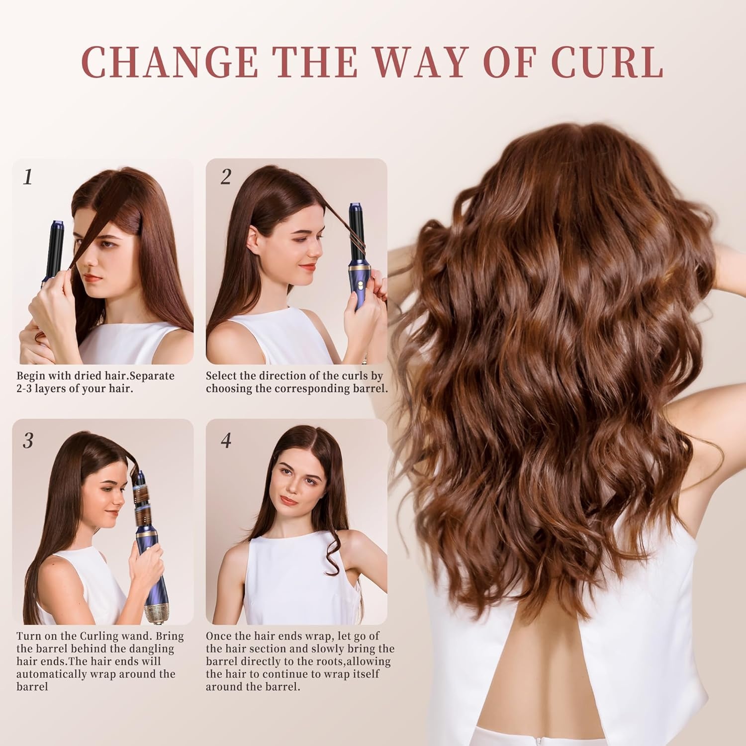 UMIGA Airstyler Set 6-in-1, haarstyler set, Air Styler met ronde borstelföhn, haarstyler, warme luchtborstel, automatische airflow-krultang, volume föhnborstel, voor gladmaken, drogen, volume en