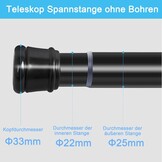 Douchegordijnstang, 1 stuk, zonder boren, telescoopstang, kledingstang, gordijnroede, klembaar, voor kasten, ramen, kledingkast, 83-190 cm, wit (diameter 25 mm)