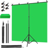 Draagbaar groen scherm, groene achtergrond met standaard 1,5 x 2 m (5 x 6,5 ft), inclusief T-houder, 5 klemmen en draagtas, perfect voor fotografie, games, streaming en zoomvergaderingen