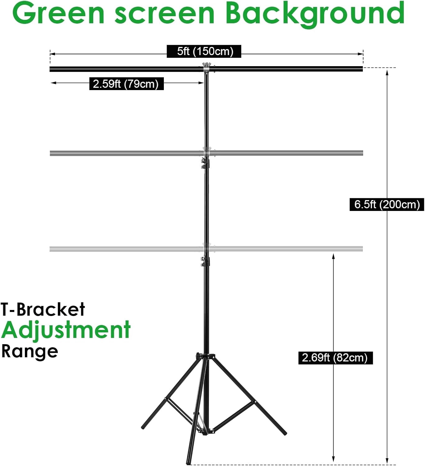 Draagbaar groen scherm, groene achtergrond met standaard 1,5 x 2 m (5 x 6,5 ft), inclusief T-houder, 5 klemmen en draagtas, perfect voor fotografie, games, streaming en zoomvergaderingen