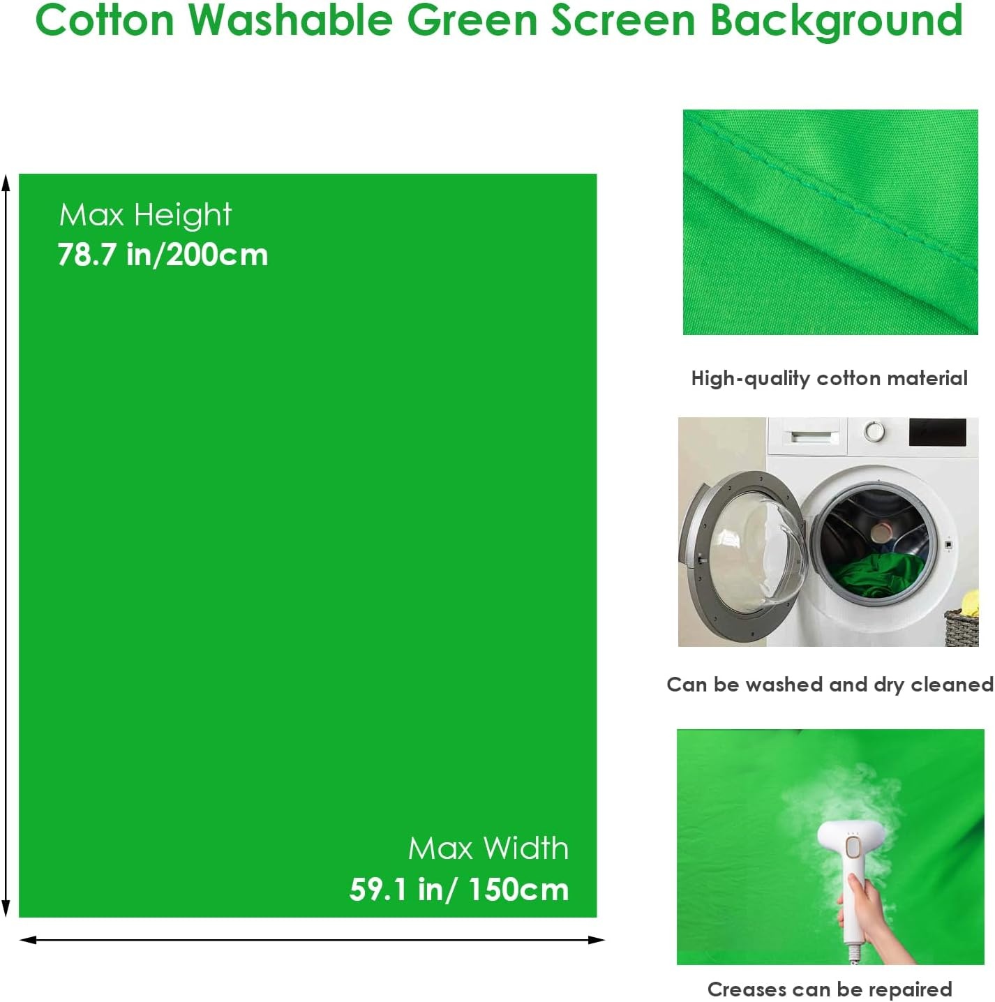 Draagbaar groen scherm, groene achtergrond met standaard 1,5 x 2 m (5 x 6,5 ft), inclusief T-houder, 5 klemmen en draagtas, perfect voor fotografie, games, streaming en zoomvergaderingen