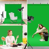 Draagbaar groen scherm, groene achtergrond met standaard 1,5 x 2 m (5 x 6,5 ft), inclusief T-houder, 5 klemmen en draagtas, perfect voor fotografie, games, streaming en zoomvergaderingen