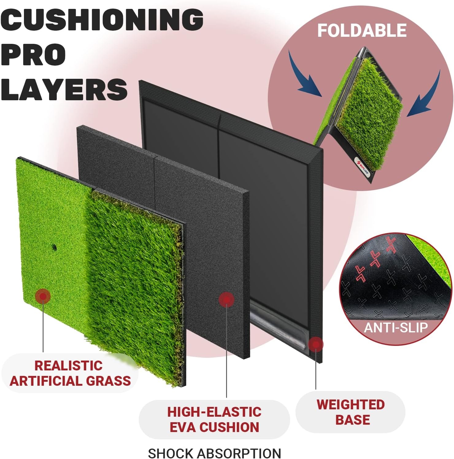 SAPLIZE Grote opvouwbare golfslagmat, nauwe lie, rough en fairway voor driving, chipping en putting-training, draagbare golfoefenmat