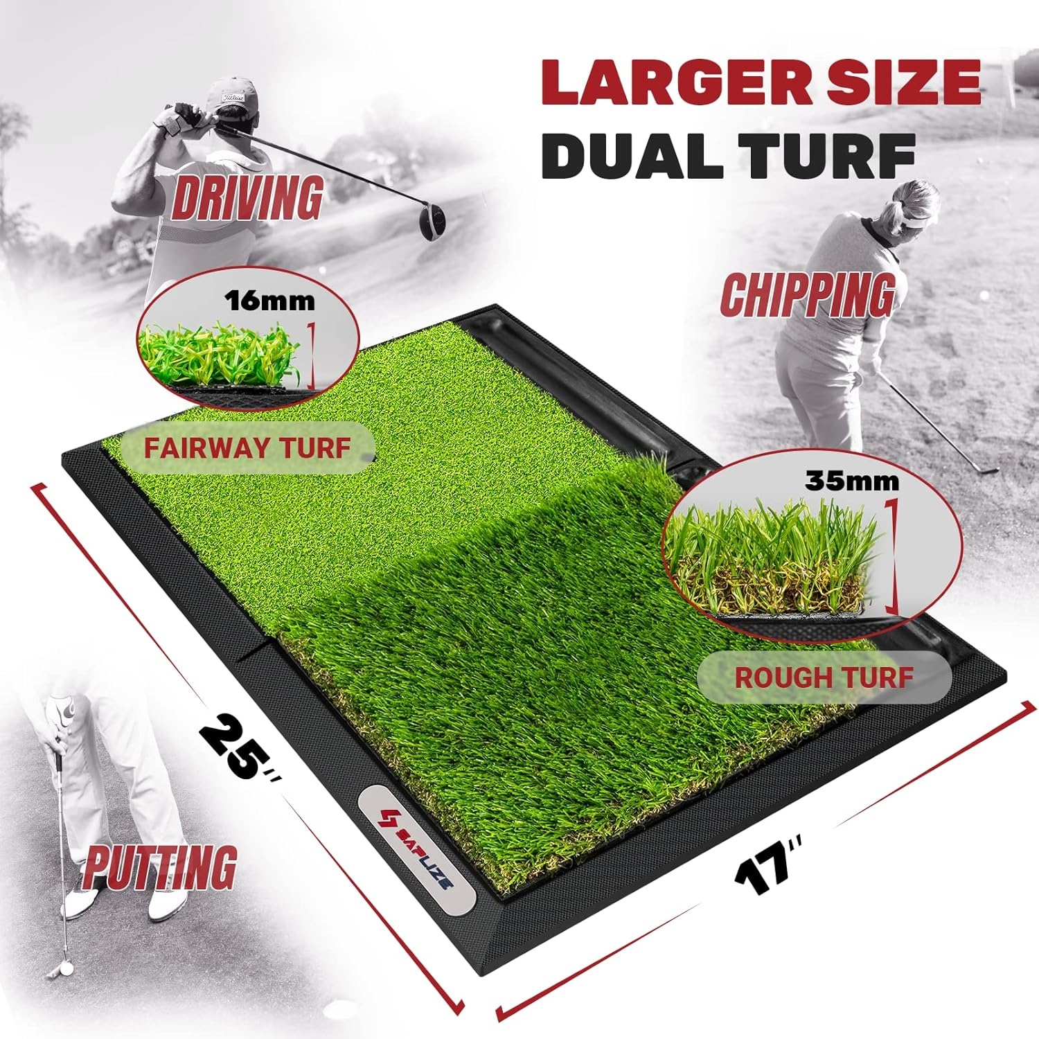 SAPLIZE Grote opvouwbare golfslagmat, nauwe lie, rough en fairway voor driving, chipping en putting-training, draagbare golfoefenmat