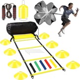 Agility Speed Voetbaltrainingsset, coördinatieladder, trainingsaccessoireset - inclusief 8 m trainingsladder, 16 x kegels voor slalom, weerstand parachute, springtouw, 5 weerstandsbanden