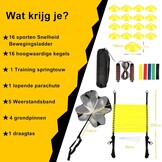 Agility Speed Voetbaltrainingsset, coördinatieladder, trainingsaccessoireset - inclusief 8 m trainingsladder, 16 x kegels voor slalom, weerstand parachute, springtouw, 5 weerstandsbanden