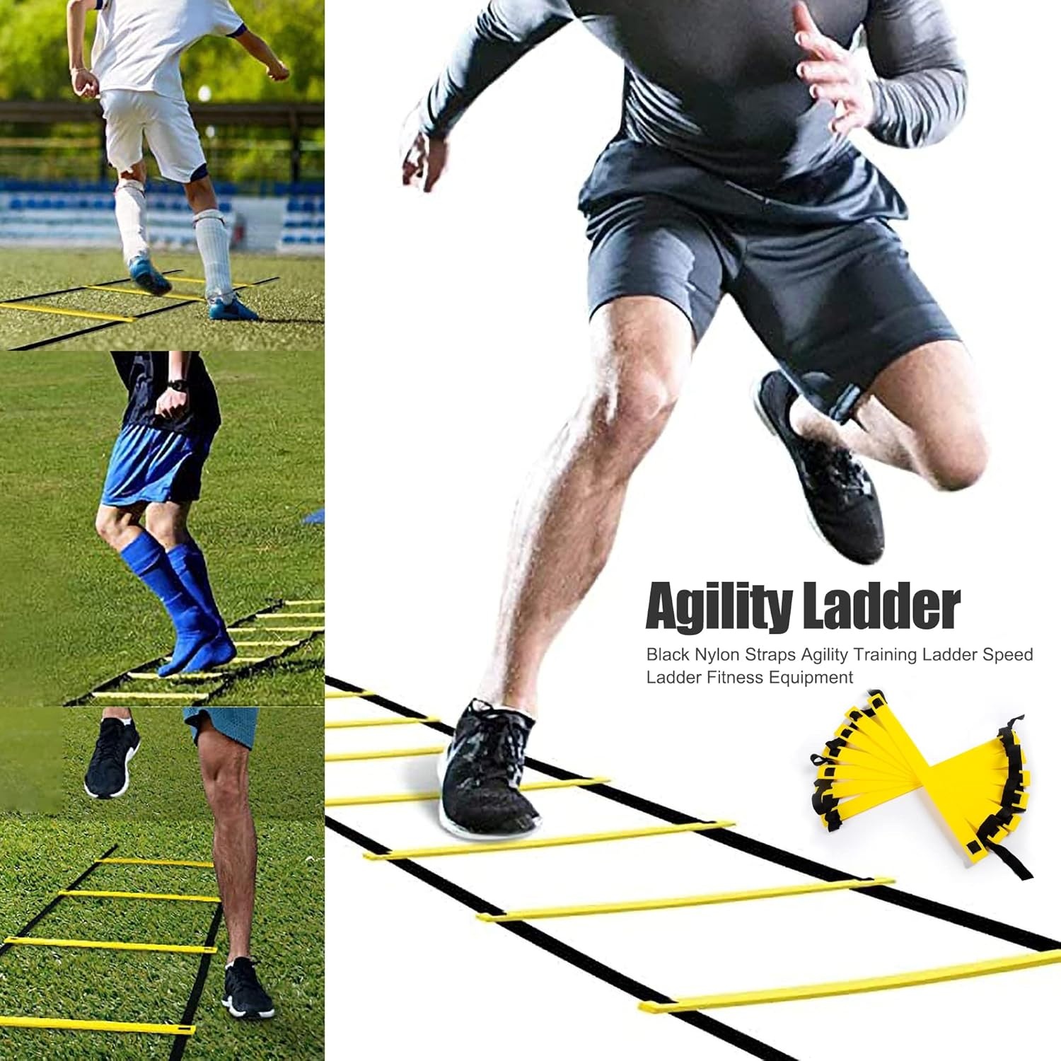 Agility Speed Voetbaltrainingsset, coördinatieladder, trainingsaccessoireset - inclusief 8 m trainingsladder, 16 x kegels voor slalom, weerstand parachute, springtouw, 5 weerstandsbanden