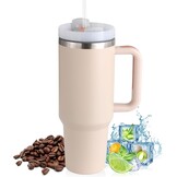 Praoahei Thermosbeker van 40 oz met rietje en handvat, 1180 ml, dubbelwandig, roestvrij staal, warme en koude dranken, vacuüm drinkbeker, koffiemok voor thuis en reizen Sakura Powder