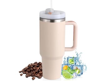 Praoahei Thermosbeker van 40 oz met rietje en handvat, 1180 ml, dubbelwandig, roestvrij staal, warme en koude dranken, vacuüm drinkbeker, koffiemok voor thuis en reizen Sakura Powder