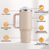 Praoahei Thermosbeker van 40 oz met rietje en handvat, 1180 ml, dubbelwandig, roestvrij staal, warme en koude dranken, vacuüm drinkbeker, koffiemok voor thuis en reizen Sakura Powder