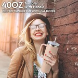 Praoahei Thermosbeker van 40 oz met rietje en handvat, 1180 ml, dubbelwandig, roestvrij staal, warme en koude dranken, vacuüm drinkbeker, koffiemok voor thuis en reizen Sakura Powder