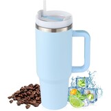 Praoahei Thermosbeker van 40 oz met rietje en handvat, 1180 ml, dubbelwandig, roestvrij staal, warme en koude dranken, vacuüm drinkbeker, koffiemok voor thuis en reizen Sakura Powder