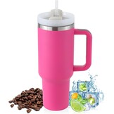 Praoahei Thermosbeker van 40 oz met rietje en handvat, 1180 ml, dubbelwandig, roestvrij staal, warme en koude dranken, vacuüm drinkbeker, koffiemok voor thuis en reizen Sakura Powder