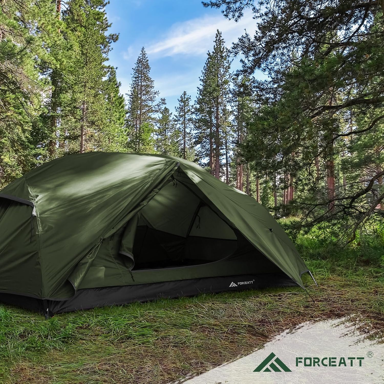 Forceatt kampeertent 2-3 personen, 2 deuren ventilatie dubbellaagse waterdichte lichte backpacktent met draagtas, 3-4 seizoenen, eenvoudig op te zetten, ideaal voor kamperen, wandelen en buiten.