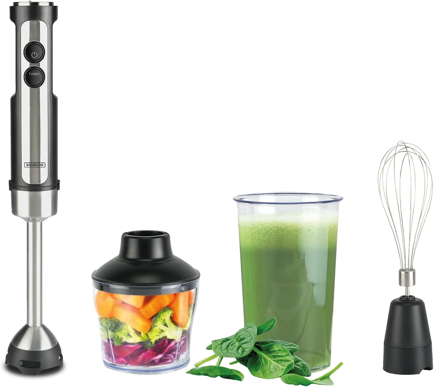 Bourgini Classic staafmixer, extra krachtige staafmixer met 20 snelheden en turbofunctie, hakmolen, 1200 W
