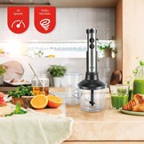 Bourgini Classic staafmixer, extra krachtige staafmixer met 20 snelheden en turbofunctie, hakmolen, 1200 W