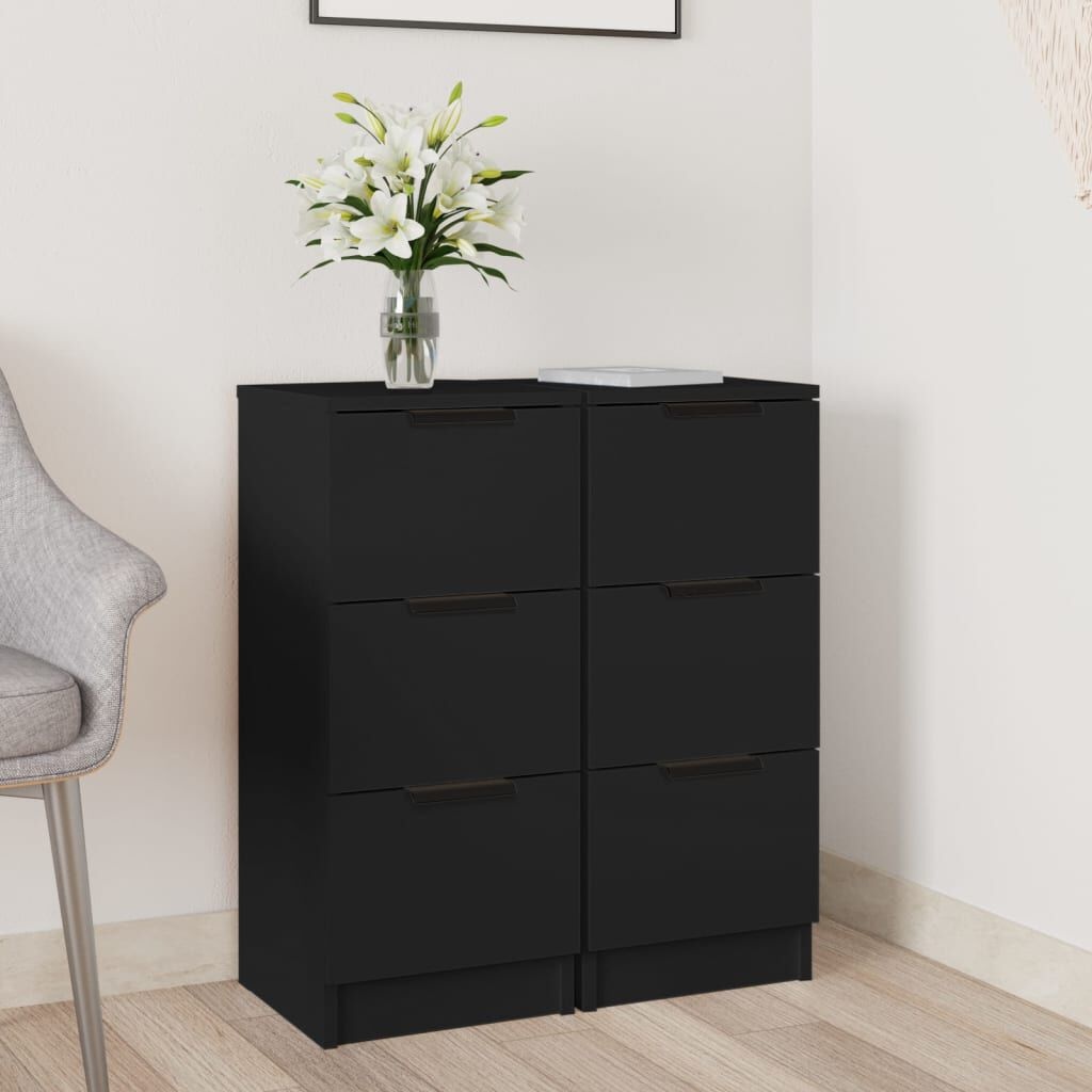 vidaXL Dressoirs 2 st 30x30x70 cm bewerkt hout zwart