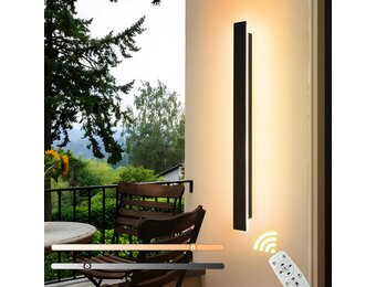 Wandlamp voor buiten, dimbaar, 20 W, buitenlamp met afstandsbediening, IP65, waterdicht, acryl, lange wandverlichting voor buiten, voor villa, terras, tuin, zwart, 100 cm, 110-240 V