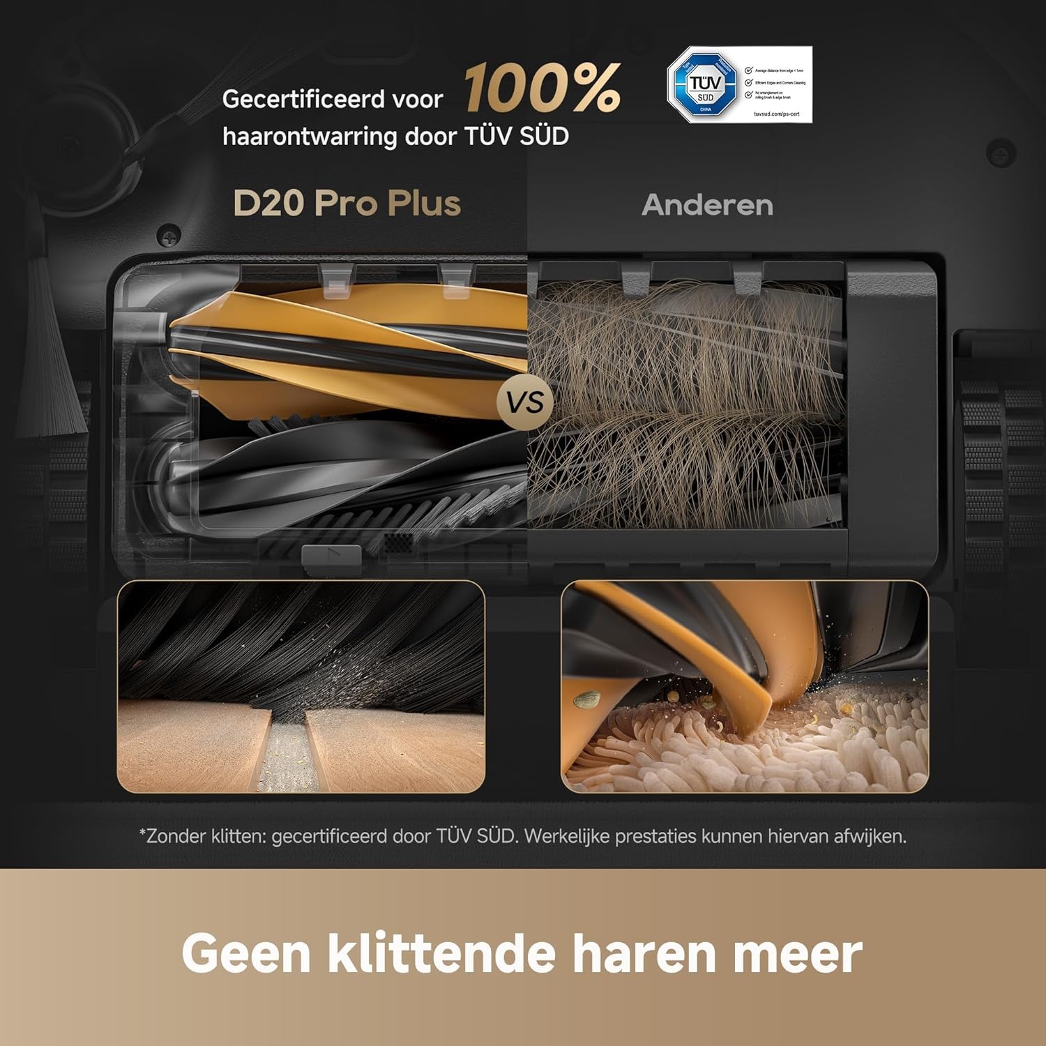 DREAME D20 Pro Plus-robotstofzuiger, zuigkracht van 13.000 Pa, dubbele ontwarrende borstel voor dierenhaar, hoekreiniging, zelflegend, LDS-navigatie en laservermijding, 2-in-1 stofzuiger en dweil