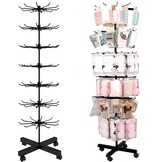 Retail Display Rack, 7 Tier Draaibare Display Stand, Standing Haak Standaard voor Card Sieraden Sleutelhangers Sokken Ketting Postkaart, Winkel Vrijstaand Metaal Verkoopstand (Zwart)